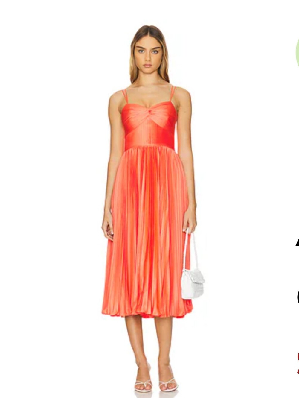 AMUR Coral Pleated Midi Dress with Spaghetti Straps